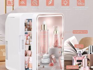 Mini Fridge 6 Liter Portable Beauty Makeup Skincare Fridge Cosmetics Refrigerator Compact Cooler Warmer for Bedroom, Office, Car, Dorm, Mirrored and Led Lighting Design AC/DC